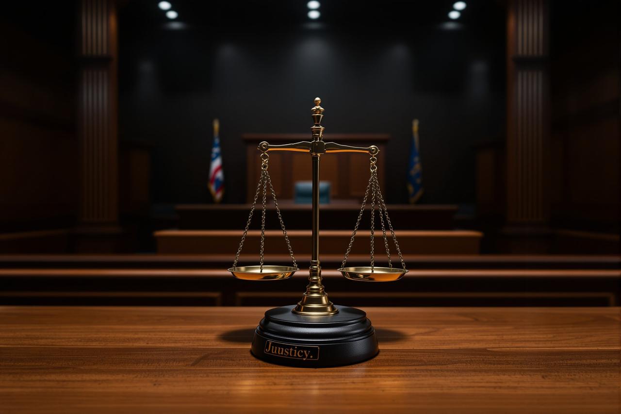 黑暗爆料 - 某女团成员被爆与经纪公司对簿公堂,天价违约金高达5000万 庄严的法庭场景,象征女团成员与经纪公司的合约纠纷